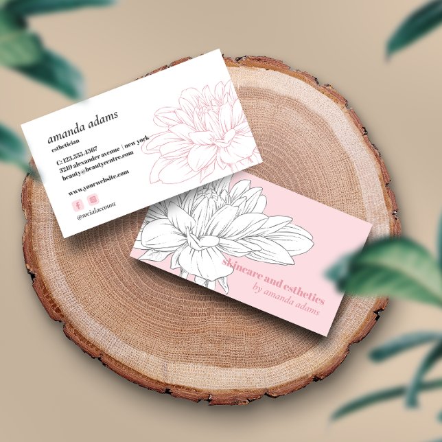 Blooming Beauty | Grått Rosa Skinnesetetiker Visitkort (Skapare uppladdad)
