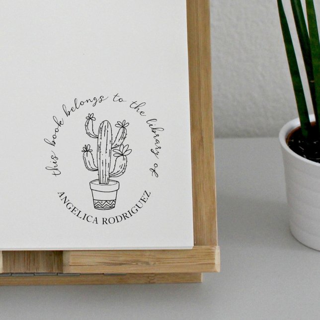 Blooming Cactus Hand-drawn Library Book Stämpel (Skapare uppladdad)