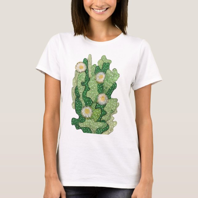 Blooming Cactus Succulent Cacti Grönt Khaki Olive T Shirt (Framsida)