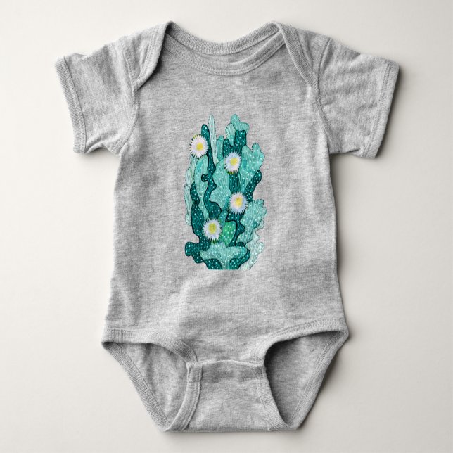 Blooming Cactus Succulent Flowers Blommigt Turkos T Shirt (Framsida)