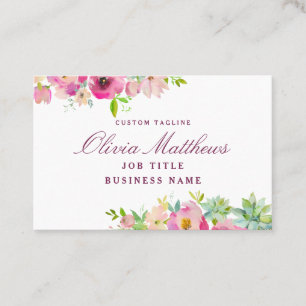 Blooming Chic Succulents Rosa Watercolor Blommigt Visitkort