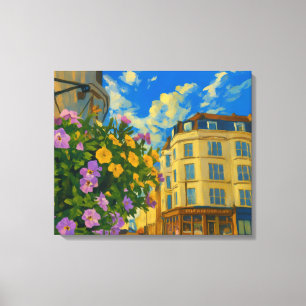 Blooming Corner - Vibrant European Street Canvastryck