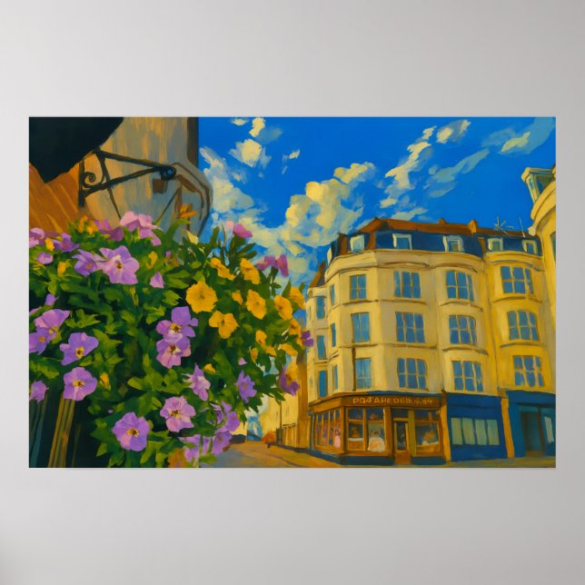 Blooming Corner - Vibrant European Street Poster (Framsidan)