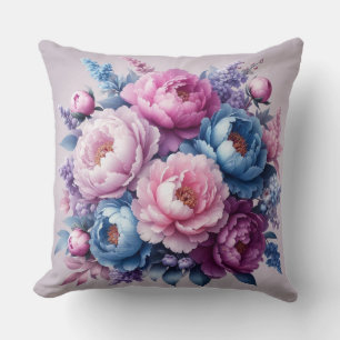 Blooming Elegance: Lilac & Blue Peony Dekorativ ku Kudde