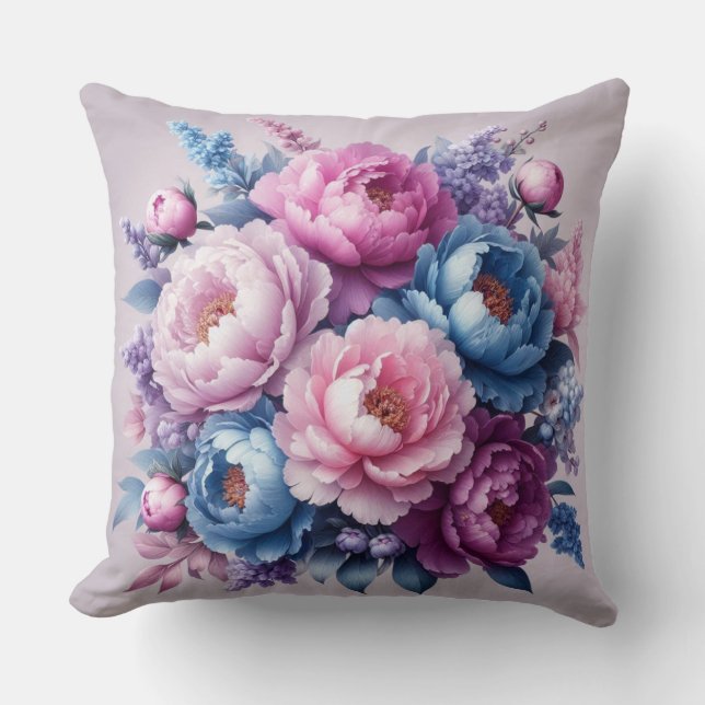Blooming Elegance: Lilac & Blue Peony Dekorativ ku Kudde (Framsida)