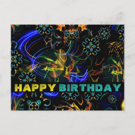 Blooming Fireworks Folk Art Birthday Vykort