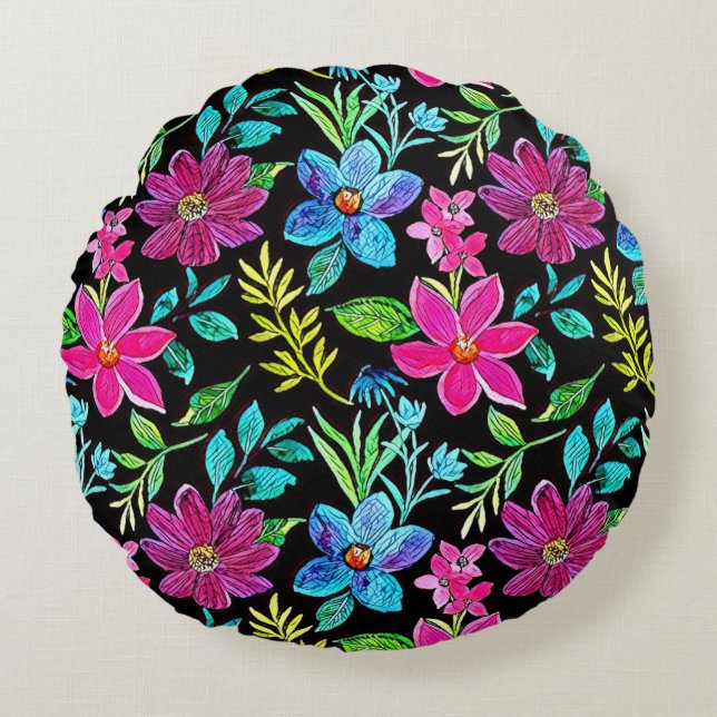 Blooming flower garden chic floral foliage  rund kudde (Framsidan)