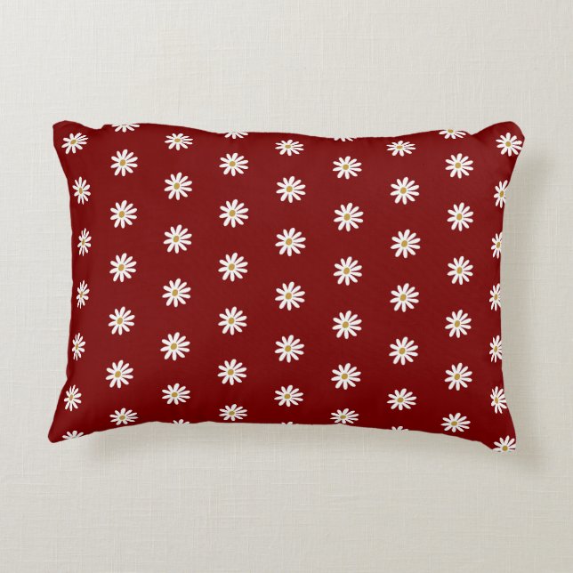 Blooming Flower Pattern Dark Red Accent Pillow Prydnadskudde (Baksidan)