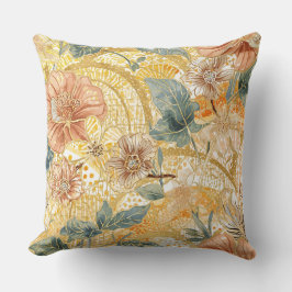  Blooming Flowers and Yellow Peach Design Art Kudde