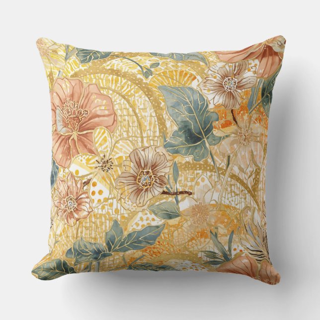  Blooming Flowers and Yellow Peach Design Art Kudde (Framsida)