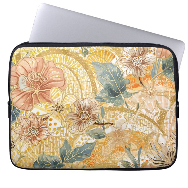  Blooming Flowers and Yellow Peach Design Art Laptop Fodral (Framsidan)