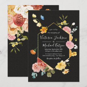 Blooming Garden Blommigt Mörk & Moody Bröllop Invi Inbjudningar