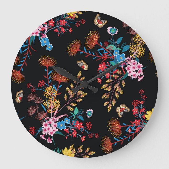 Blooming Garden Butterflies Liberty Stil Stor Klocka (Framsida)