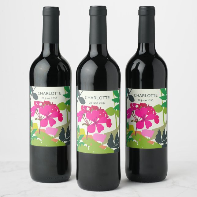 Blooming Geraniums Florist Garden Party Vinflaska Etikett (Flaskor)