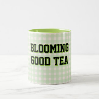 BLOOMING GOOD TEA Grön rutig bakgrund Två-Tonad Mugg