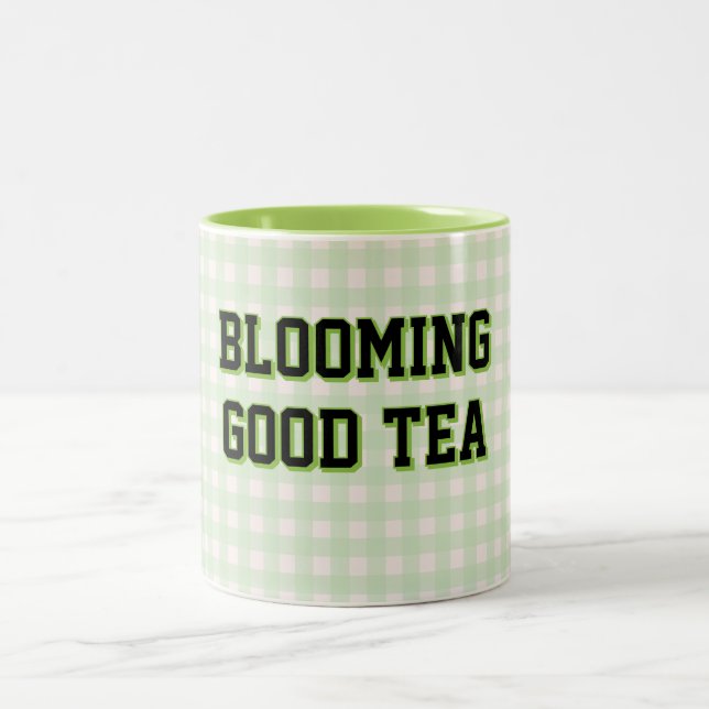 BLOOMING GOOD TEA Grön rutig bakgrund Två-Tonad Mugg (Center)