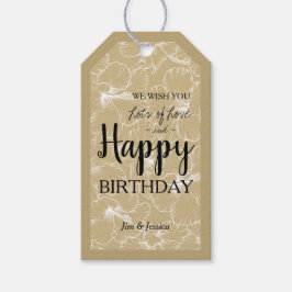 Blooming Hibiscus Blommigt Sketch Guld Presentetikett