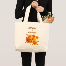 BLOOMING IN NJ, MARIGOLD FLORAL CANVAS TOTE JUMBO TYGKASSE