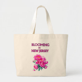 BLOOMING IN NJ , PINK PEONIES FLORAL CANVAS TOTE JUMBO TYGKASSE