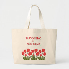 BLOOMING IN NJ, RED TULIPS FLORAL CANVAS TOTE JUMBO TYGKASSE