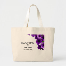 BLOOMING IN NJ , VIOLETS FLORAL CANVAS TOTE BAG JUMBO TYGKASSE