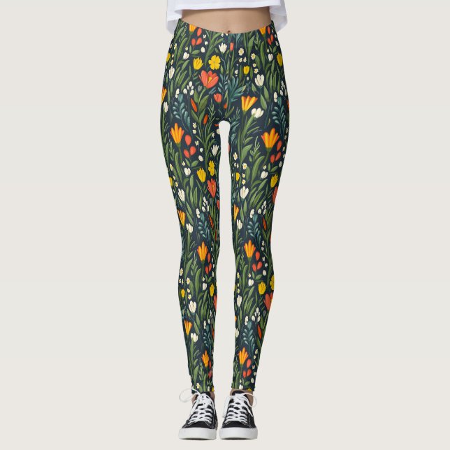 Blooming Joy: Blommönstret Vår Leggings (Framsida)