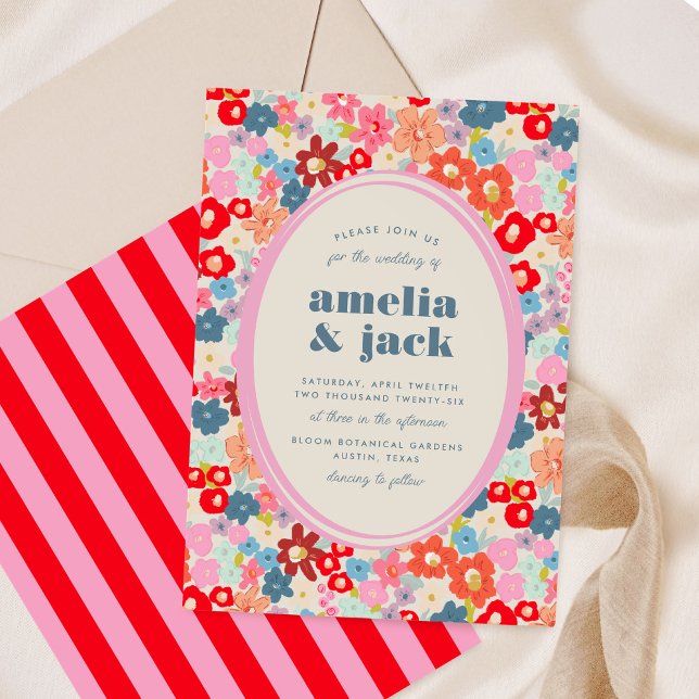 Blooming Joy Bold Bright Blommigt Garden Wedding Inbjudningar (Blooming Joy Bold Bright Floral Garden Wedding Invitation)