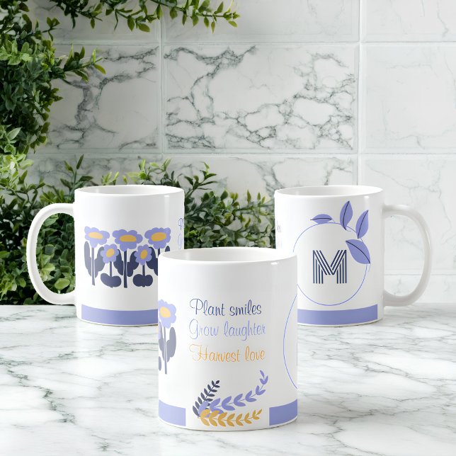 Blooming Joy: Personlig Monogram-Blommigt Kaffemugg (Skapare uppladdad)