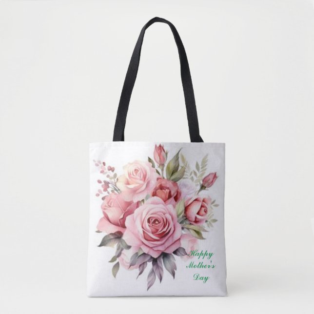 Blooming Kärlek: Mamma Favorite Blommigt Tote Tygkasse (Framsida)
