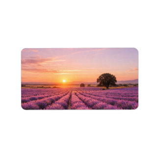 Blooming Lavender Field at Golden Sunset Provence Adressetikett