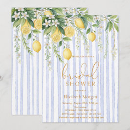 Blooming Lemons Blue Striped Bridal Shower Inbjudningar