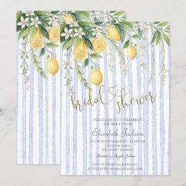  Blooming Lemons Blue Stripes Bridal Shower  Inbjudningar