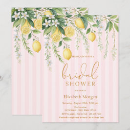  Blooming Lemons Pink Striped Bridal Shower Inbjudningar