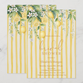  Blooming Lemons Yellow Striped Bridal Shower Inbjudningar