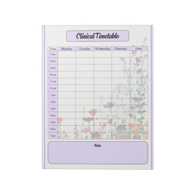 Blooming Lila Garden _ Klinisk tidtabell Anteckningsblock (Roterad)