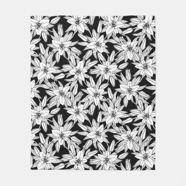 Blooming Lilies in Black and White  Fleecefilt (Framsidan)