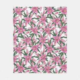 Blooming Lilies in Pastel Pink on White Fleecefilt