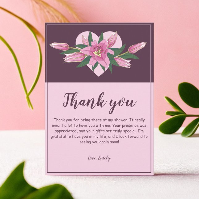 Blooming Lily Sweet Heart Baby Shower/ Birthday Tack Kort (Blooming Lily Sweet Heart Baby Shower/ Birthday Thank You Card)