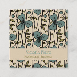 Blooming Lodrät Garden Delight Teal Blåa blommor Fyrkantigt Visitkort