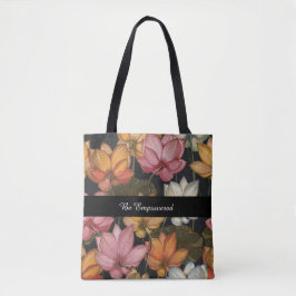 Blooming Lotus Vatten Lilies on Charcol Black Tote Tygkasse