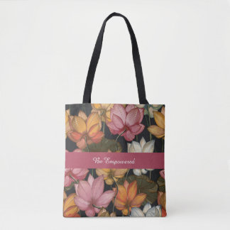 Blooming Lotus Vatten Lilies on Charcol Black Tygkasse