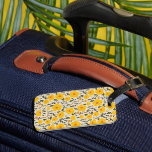 Blooming Meadow gula blommor mönster & Monogram Bagagebricka