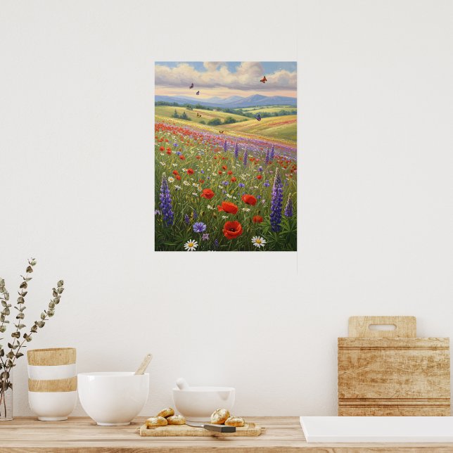 Blooming Meadow Landscape Painting Art Poster (Kök)