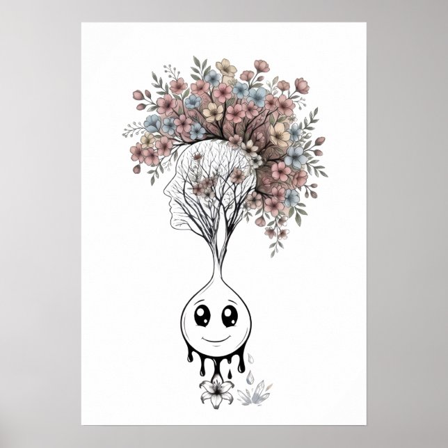 Blooming Mind- Modern Surrealist Floral Art Poster (Framsidan)