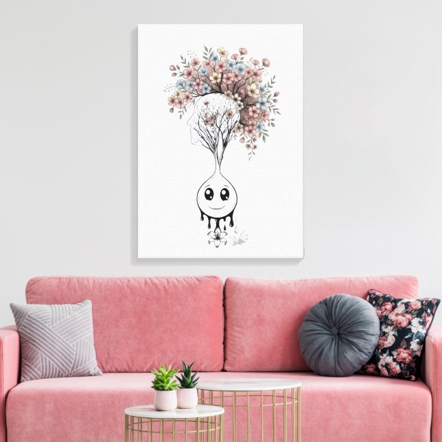 Blooming Mind- Modern Surrealist Floral Art Poster Canvastryck (Insitu (Vardagsrum))