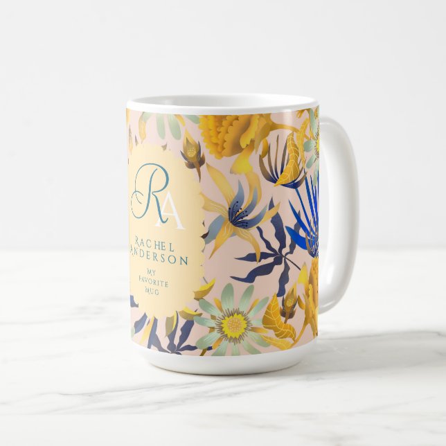 Blooming Mystical Blommigt Monogram Beige Kaffemugg (Framsida höger)