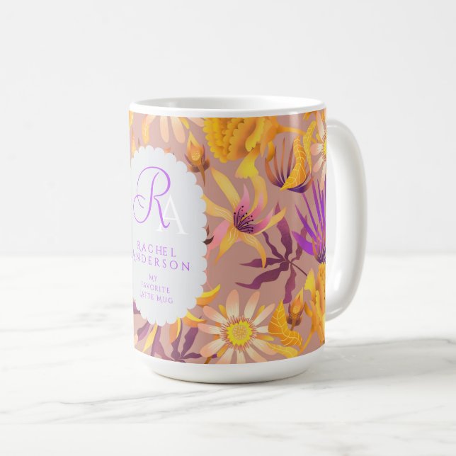 Blooming Mystical Blommigt Monogram Brown Kaffemugg (Framsida höger)