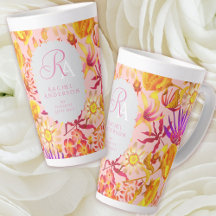 Blooming Mystical Blommigt Monogram Rosa Latte Mug