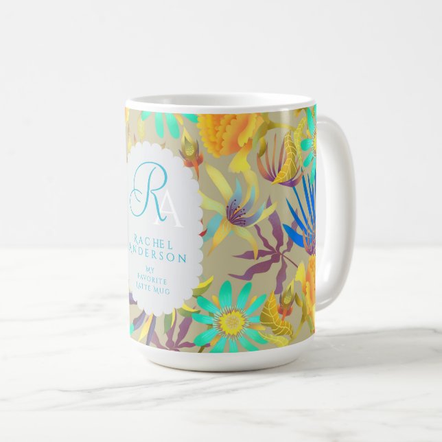 Blooming Mystisk Blommigt Monogram Grått Kaffemugg (Framsida höger)
