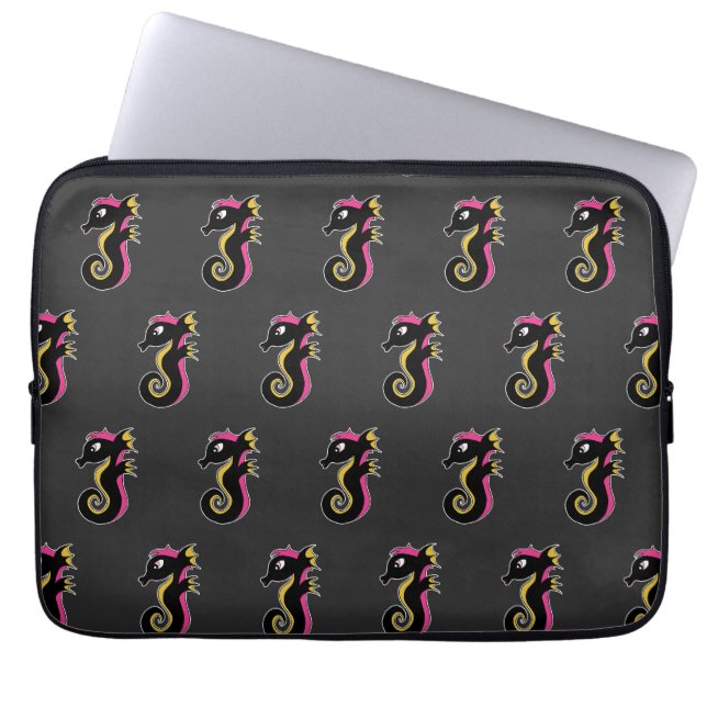Blooming Neon Seahorse Laptop Fodral (Framsidan)